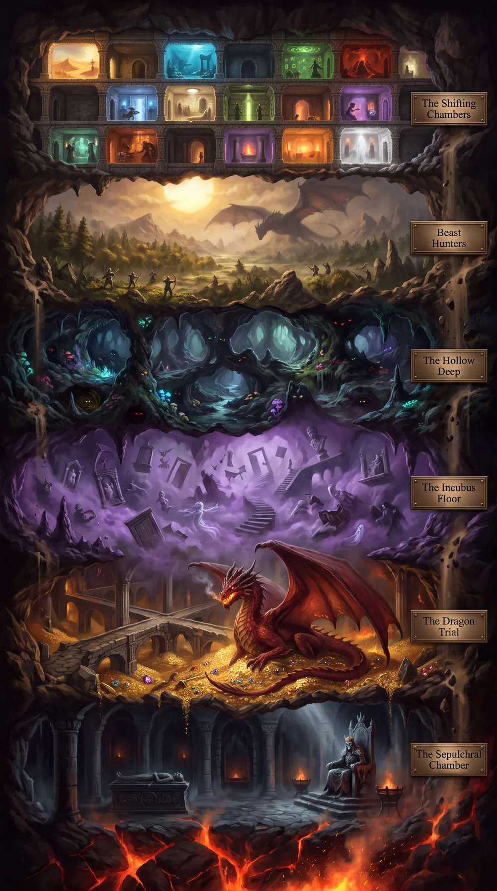 Cutaway of the dungeon: floors seven to twelve, down to the hellfire